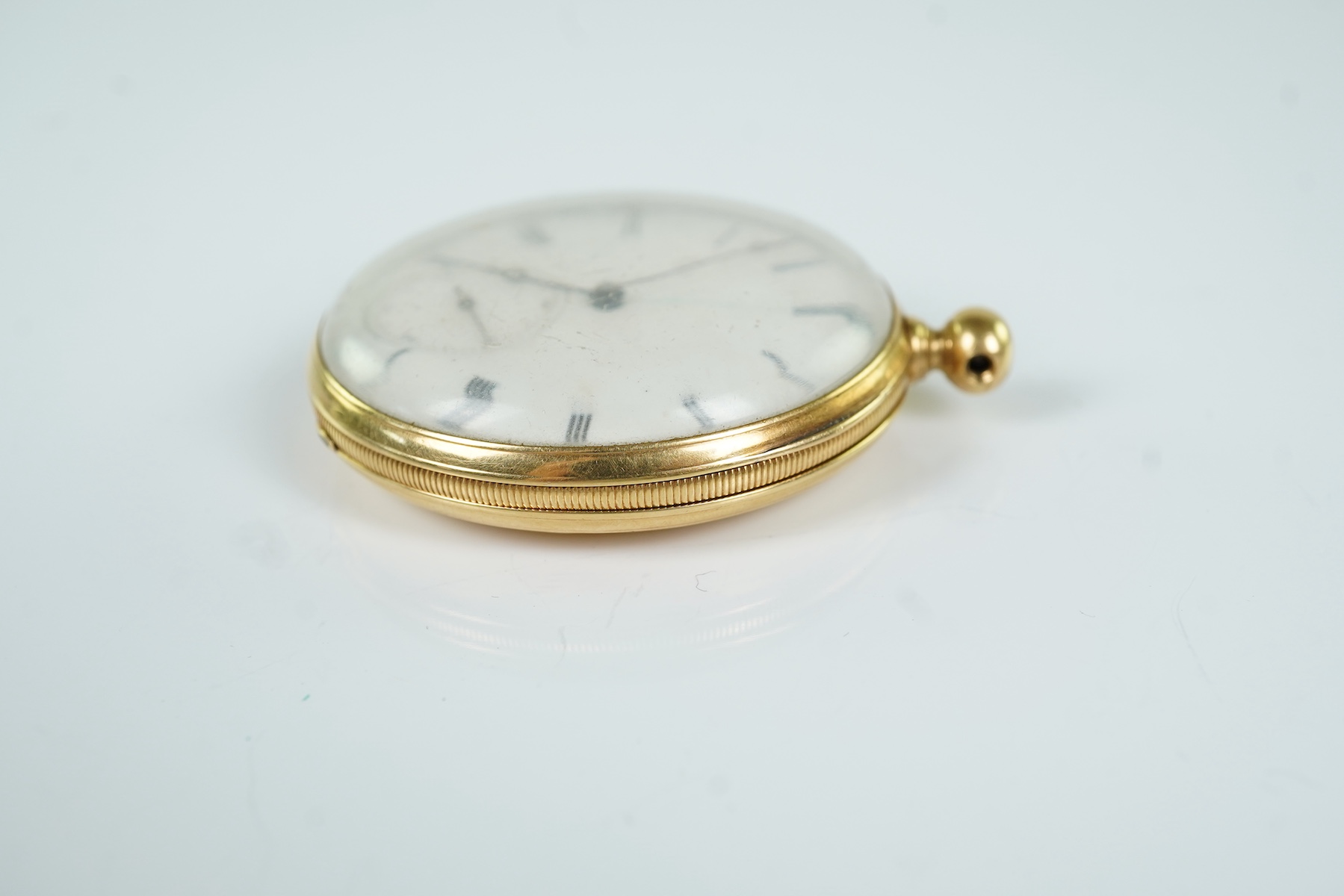 A 19th century Swiss Geil & Hess engine turned 18k open faced lever pocket watch